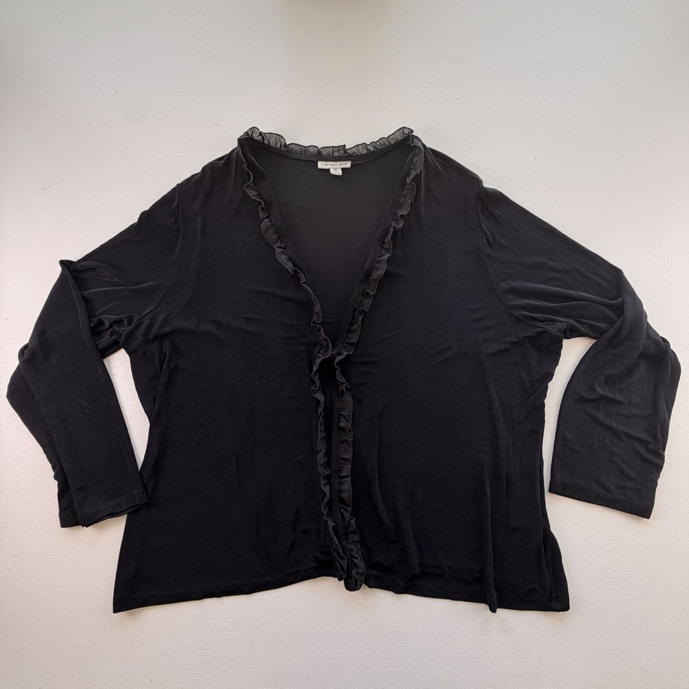 Coldwater Creek 3X black travel knit long sleeve cover top Sheer
